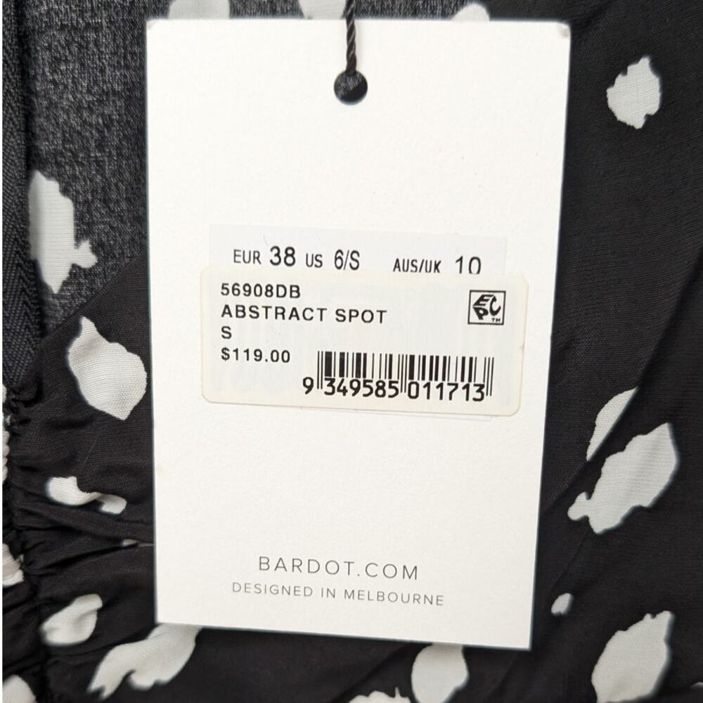 NWT Bardot Millie Black Abstract Spot Short Sleeve Midi Maxi Dress, size 6/S - Picture 5 of 10